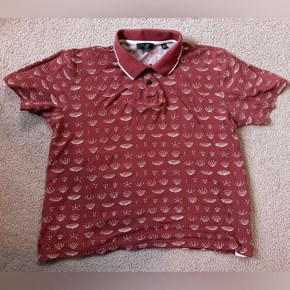 Ted Baker Polo Shirt Mens Sz 4 US Sz large brick red Short Sleeve Casual polo